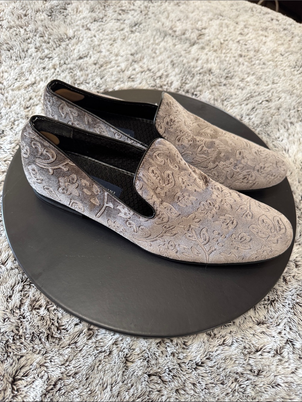 Giorgio Brutini Slip On Mens 11m Embossed Floral Velvet Gray Loafers Dress Shoes